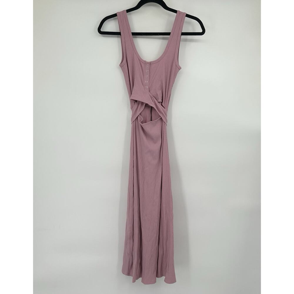 NEW Privacy Please Pink Ribbed Tie Waist Cut Out Midi Dress Size XXS
